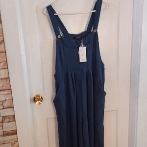Stylish Blue Jumpsuit, Wide Leg, With Pockets, Size Xlarge